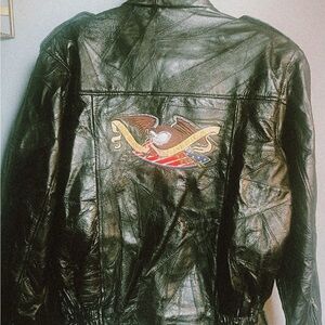 VTG 80s/90s Leather Motorcycle Jacket Americana Eagle Patch - God Bless America
